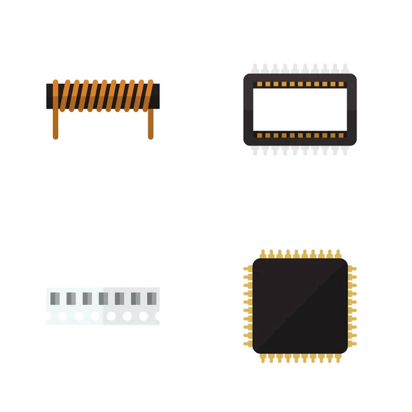 Conjunto de dispositivos planos de memória, bobina, Cpu e outros objetos vetoriais. Também inclui microprocessador, mainframe, elementos de memória . —  Vetores de Stock