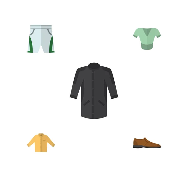 Flaches Kleid Set von männlichen Schuhen, lässig, Banyan und andere Vektor-Objekte. umfasst auch Uniform, Schuhe, Blusenelemente. — Stockvektor