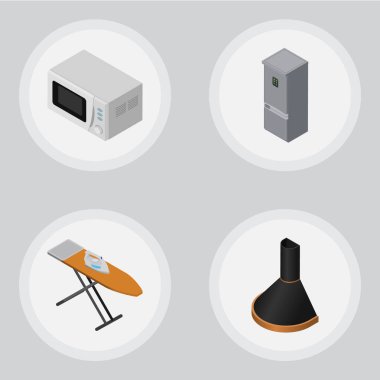 İzometrik elektronik bez demir, mikrodalga, hava Extractor ve diğer vektör nesneleri kümesi. Ayrıca mutfak, bez, çıkarıcı unsurları içerir.
