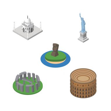 İzometrik cazibe Coliseum, New York, Şili ve diğer vektör nesneleri kümesi. Ayrıca İngiltere, tarihi, Coliseum öğeleri içerir.