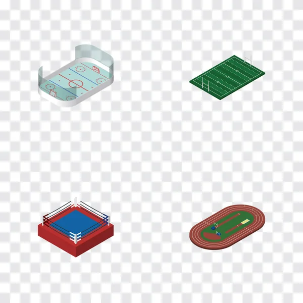 Stil de viață izometric Set de lupte, jocuri de gheață, fotbal american și alte obiecte vectoriale. Include, de asemenea, elemente americane, hochei, alerga . — Vector de stoc