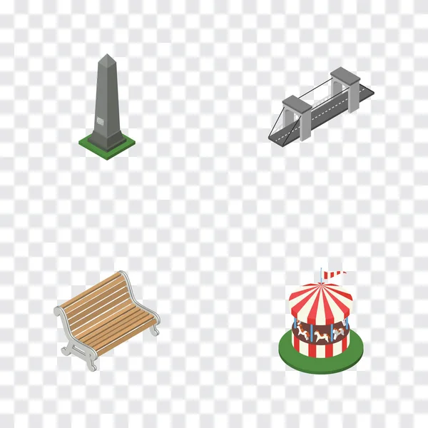 Isometric City Set Of Seat, Carousel, Highway And Other Vector Objects. Also Includes Washington, Horses, Highway Elements. — Stock Vector
