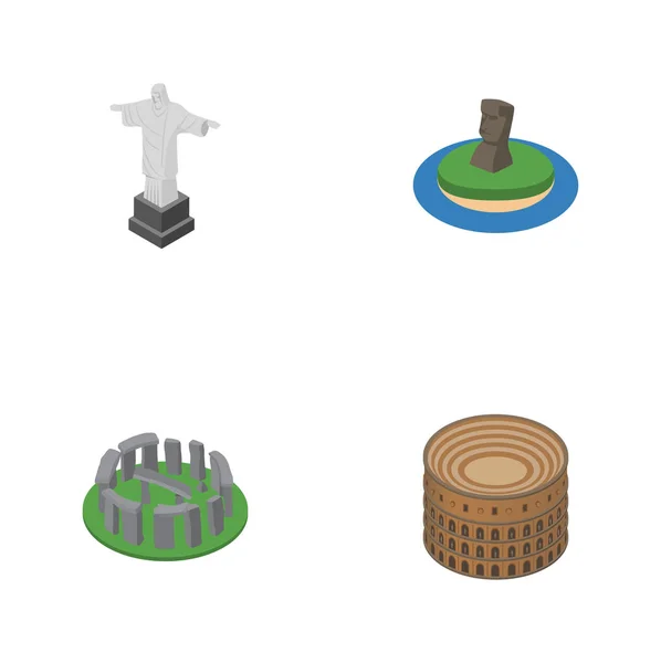 İzometrik mimari Rio, Şili, İngiltere'de vektör nesnelerini ayarlayın. Ayrıca Roma, Mesih, anıt öğeleri içerir.