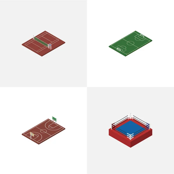 Isometric Lifestyle Set of B-Ball, Soccer, Fighting And Other Vector Objects (dalam bahasa Inggris). Juga termasuk Tenis, Stadium, Basketball Elements . - Stok Vektor