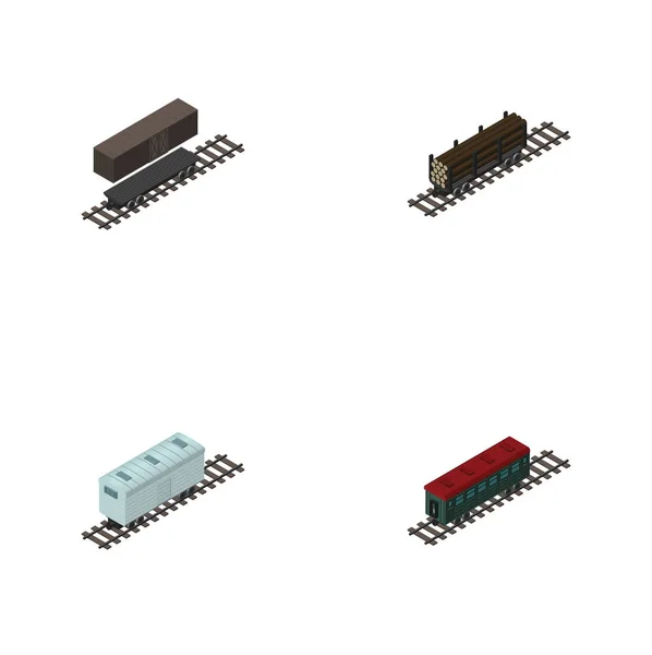 아이소메트릭 전송 배달 탱크, 지하철 차량, 목재 운송 및 다른 벡터 개체의 집합입니다. 탱크, 목재, 운송 요소 포함. — 스톡 벡터