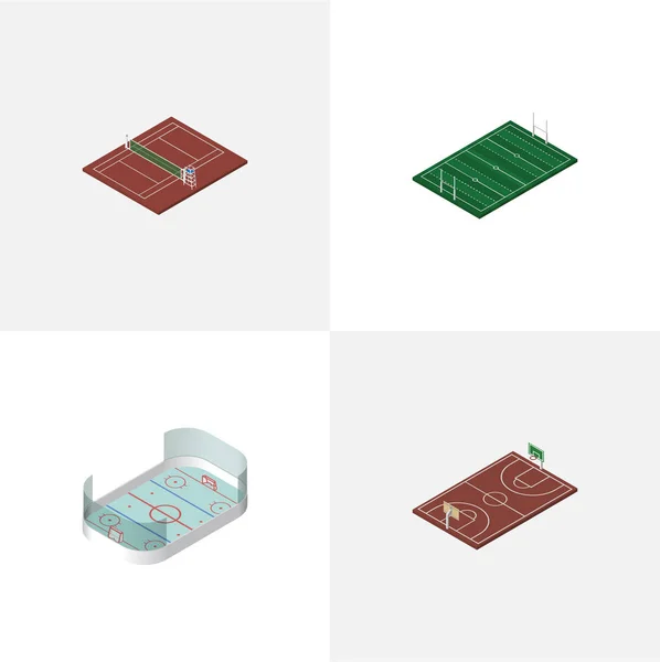 Isometric Competition Set Of Ice Games, Volleyball, B-Ball and Other Vector Objects (dalam bahasa Inggris). Juga termasuk Sepak bola, Tenis, Elemen Amerika . - Stok Vektor