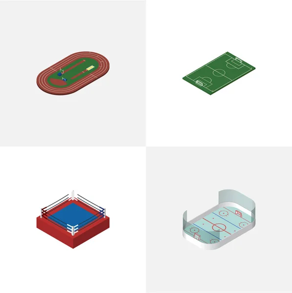 Isometrische Lifestyle Set lopen stadion, vechten, voetbal en andere vectorobjecten. Omvat ook vechten, veld, stadion elementen. — Stockvector