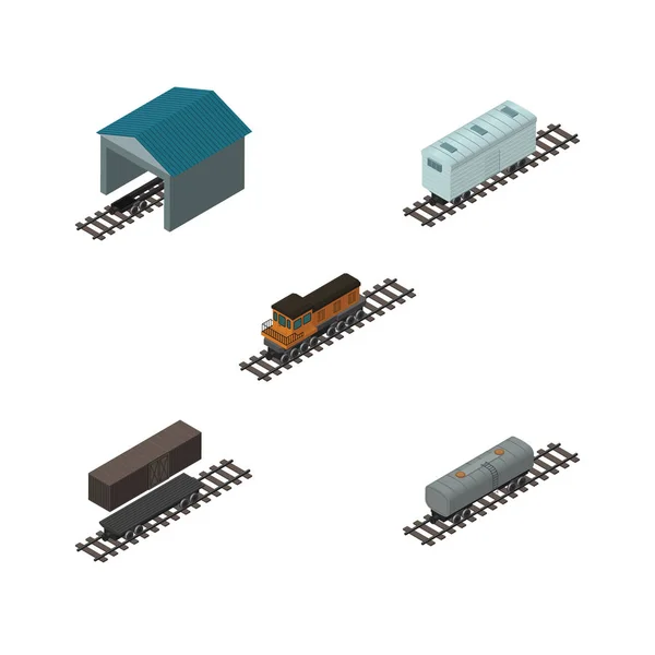 Ensemble de train isométrique de dépôt, réservoir de livraison, chariot d'huile et autres objets vectoriels. Comprend également le pétrole, le réservoir, les éléments de dépôt . — Image vectorielle