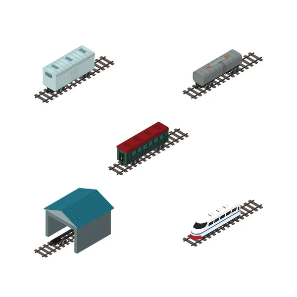 Conjunto de transporte isométrico de veículo de metrô, vagão de petróleo, depósito e outros objetos vetoriais. Também inclui óleo, subterrâneo, elementos de parada . — Vetor de Stock