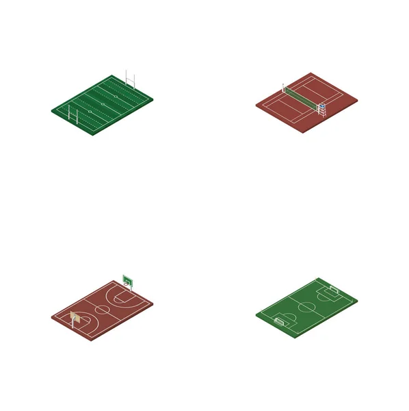 Isometrische Lifestyle Set van volleybal, B-Ball, voetbal en andere vectorobjecten. Bevat ook elementen van voetbal, basketbal, stadion. — Stockvector