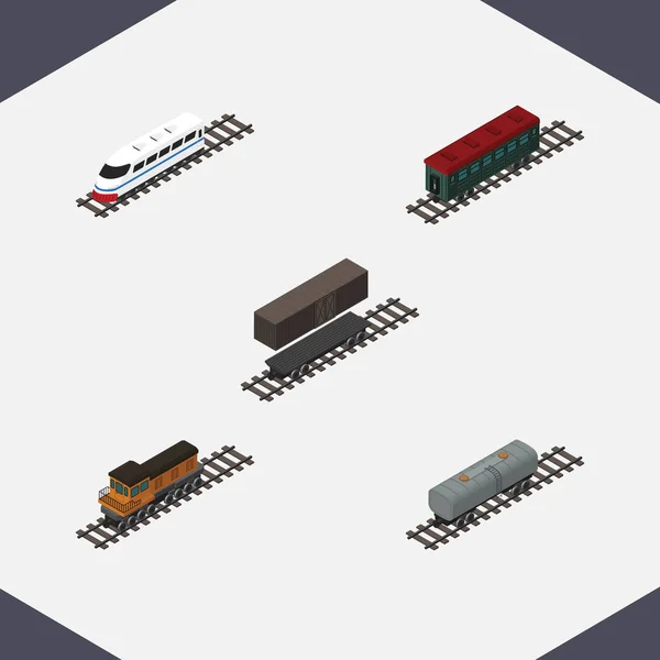 Set di trasporto isometrico di veicoli della metropolitana, treni, carri petroliferi e altri oggetti vettoriali. Include anche Carrozza, Sotterraneo, Elementi serbatoio . — Vettoriale Stock