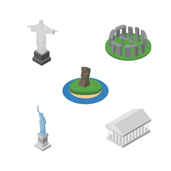 Isométrico conjunto de arquitectura de Río, Chile, Nueva York y otros objetos vectoriales. También incluye Liberty, Historic, Athens Elements . — Vector de stock