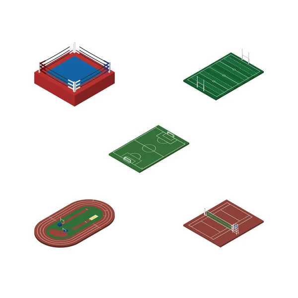 Isometric Lifestyle Set Of Fighting, Soccer, American Football And Other Vector Objects (em inglês). Também inclui futebol, boxe, elementos do estádio . —  Vetores de Stock