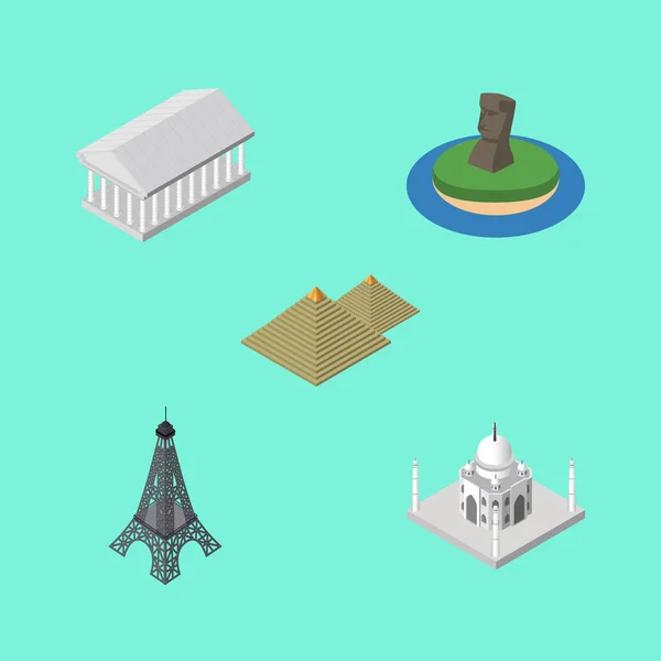 Izometrické architektura sady Chile, Paříže, Atén a ostatní vektorové objekty. Zahrnuje také Chile, Paříž, Museum prvky. — Stockový vektor