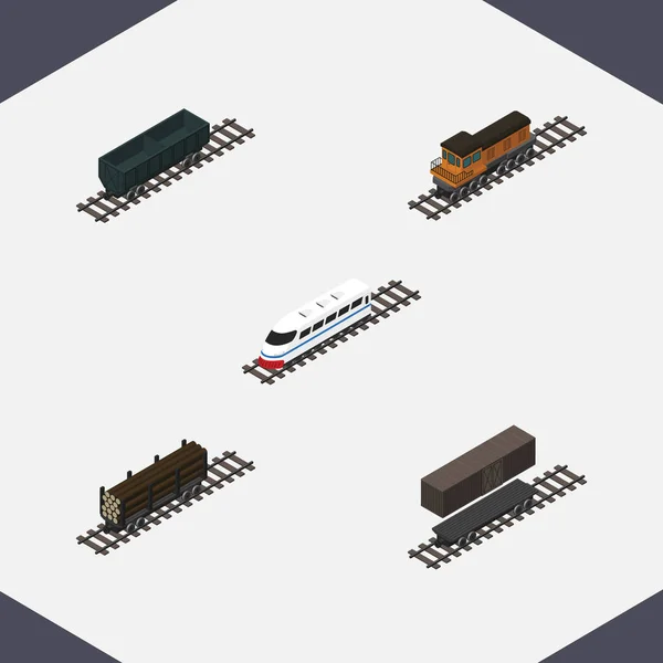 Isometrische Railway Set Carbon Railway Container-, trein-, metro- en andere vectorobjecten. Ook snelheid, timmerhout, hout elementen. — Stockvector