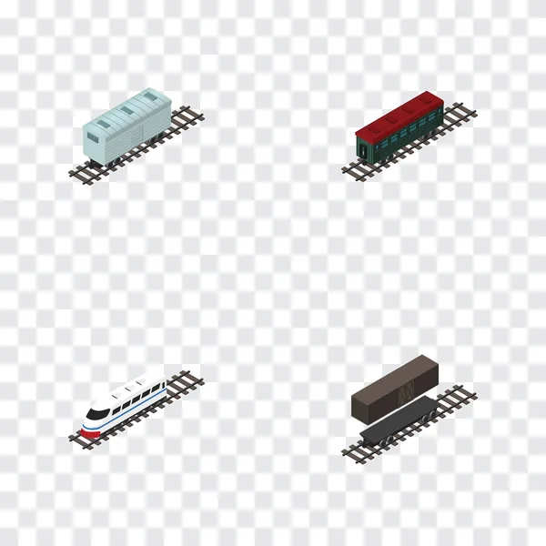 Isometrisches Transportset aus Lieferbehälter, U-Bahn, U-Bahn und anderen Vektorobjekten. umfasst auch Personen-, U-Bahn- und Zugelemente. — Stockvektor