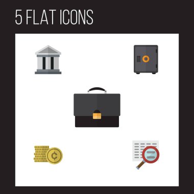 Düz kazanç kasa, nakit, portföy ve diğer vektör nesneleri kümesi. Ayrıca banka, içerir sikke, tarama öğeleri.