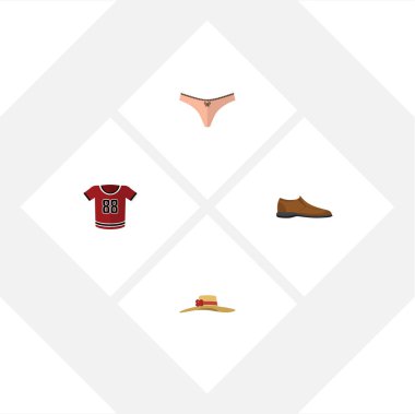 Düz elbise erkek Footware, T-Shirt, şık şapkalar ve diğer vektör nesneleri kümesi. Ayrıca şapka, Ayakkabı, adam unsurları içerir.