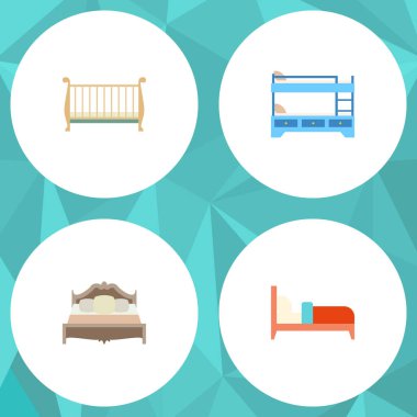 Düz yatak ranza yatak, yatak odası, yatakları ve diğer vektör nesneleri ayarlayın. Ayrıca içerir beşik, yatak odası, yatak öğeleri.