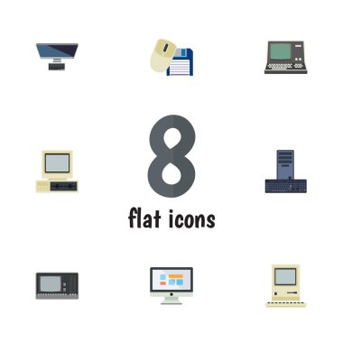 Düz bilgisayar teknolojisi, bilgisayar fare, bilgisayar ve diğer vektör nesneleri kümesi. Ayrıca Pc, Retro, fare öğeleri içerir.