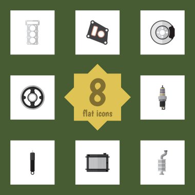 Düz parçalar ambalaj, ısıtıcı, kemer ve diğer vektör nesnelerini ayarlayın. Kıvılcım, yanma, Disk öğeleri de içerir.