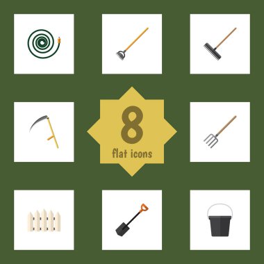 Kova, kesici, kürek ve diğer vektör nesnelerini düz kümesi. Cutter, tırpan, Harrow öğeleri de içerir.