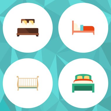 Düz yatak yatakları, yatak, karyolası ve diğer vektör nesneleri kümesi. Ayrıca yatak, yatak, yatak unsurları içerir.