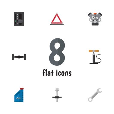 Düz otomatik Spanner, çarkı pompa, uyarı ve diğer vektör nesneleri kümesi. Ayrıca blok, süspansiyon, iletim elemanları içerir.