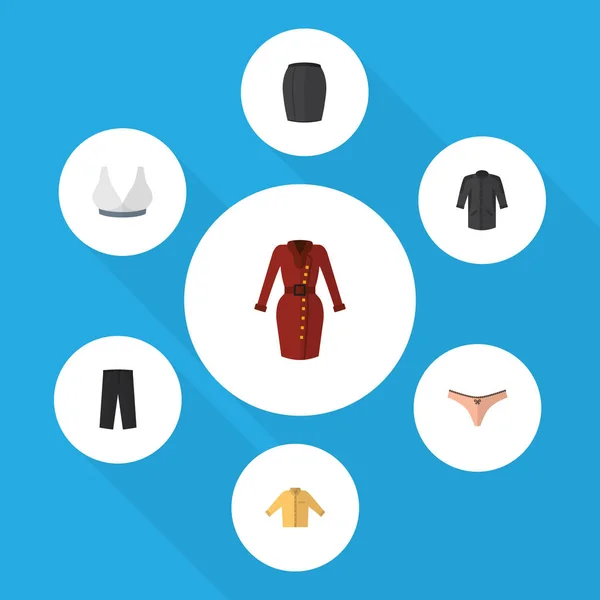 Conjunto de vestido plano de ropa elegante, pantalones, ropa y otros objetos vectoriales. También incluye deporte, prendas de vestir, Leggings Elementos . — Vector de stock