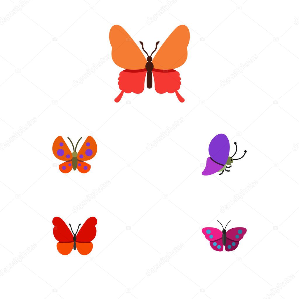Flat Monarch Set Of Archippus, Monarch, Moth And Other Vector Objects. Also Includes Milkweed, Archippus, Moth Elements.