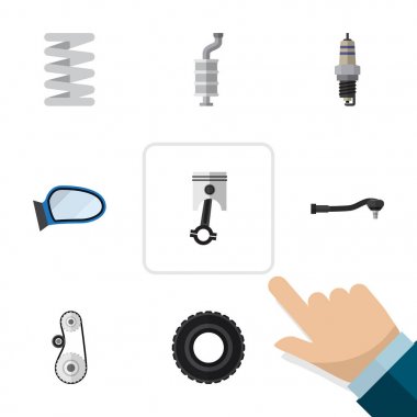 Düz otomatik Cambelt, teknoloji, tekerlek ve diğer vektör nesneleri kümesi. Ayrıca yanma, kemer, kıvılcım unsurları içerir.