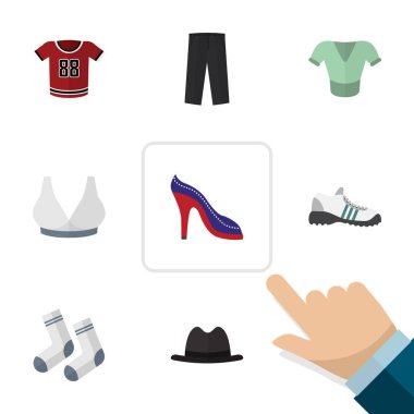 Düz giysi ayak Tekstil, Brasserie, rahat ve diğer vektör nesneleri kümesi. Ayrıca ayakkabı, lastikbotlar, Panama öğeleri içerir.