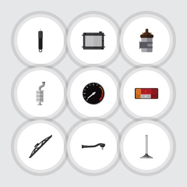 Düz otomatik yanma, susturucu, araba Segment ve diğer vektör nesneleri kümesi. Ayrıca susturucu, emici, silecek öğeleri içerir.