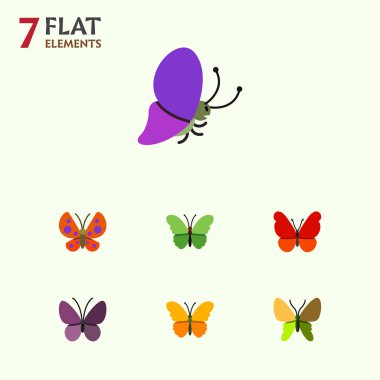 Düz Monarch yaz böcek, güzellik sinek, süt kardeş ve diğer vektör nesneleri kümesi. Ayrıca kelebek, Monarch, güve öğeleri içerir.