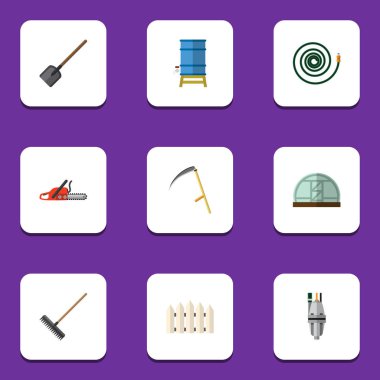 Pompa, Harrow, konteyner ve diğer vektör nesnelerini düz kümesi. Ayrıca kesici, çiftlik, bariyer öğeleri içerir.