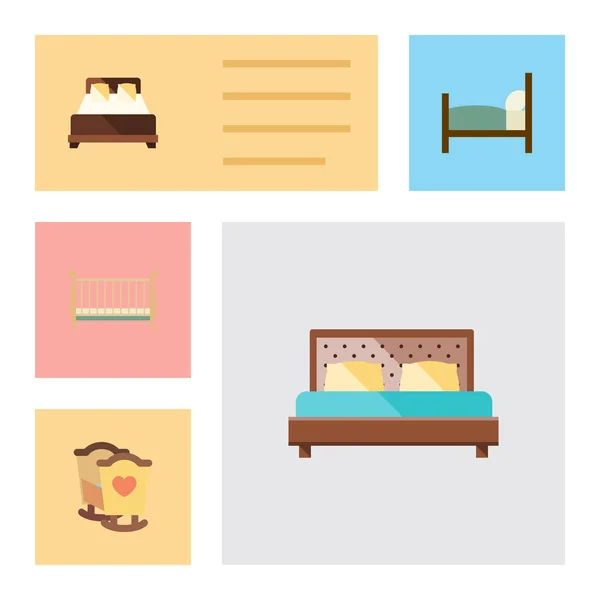 Flat Bed Set Of Bed, Mattress, Crib And Other Vector Objects. Also Includes Crib, Mattress, Bed Elements.