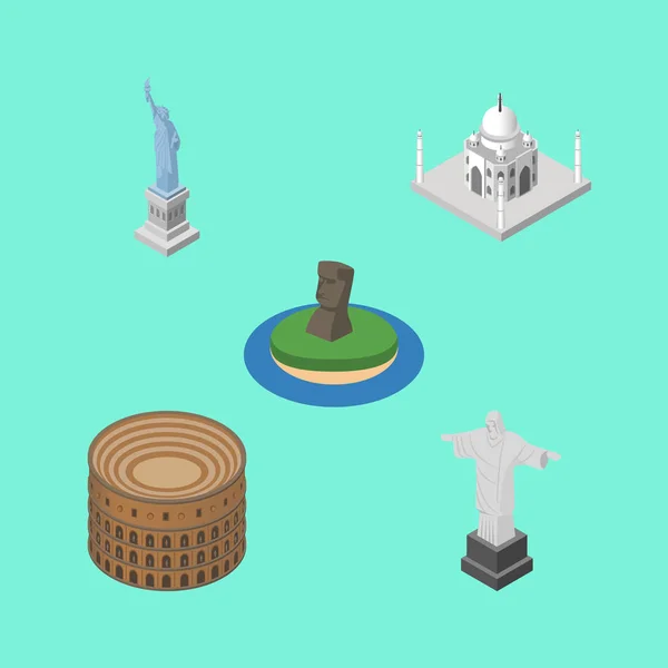 Conjunto de arquitectura isométrica de Nueva York, Río, Coliseo y otros objetos vectoriales. También incluye mezquita, Chile, América Elementos . — Vector de stock