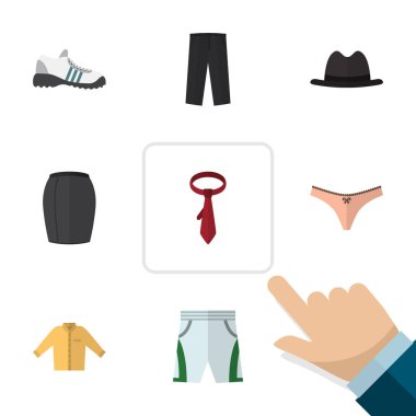 Düz elbise pantolon, şort bez, dizi kravat ve diğer vektör nesneleri. Ayrıca bez, tayt, iç çamaşırı öğeleri içerir.