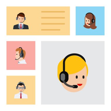 Düz Telefonla satış Çağrı Merkezi, hizmet, yardım hattı ve diğer vektör nesneleri kümesi. Ayrıca insan, Sekreter, Merkezi unsurları içerir.