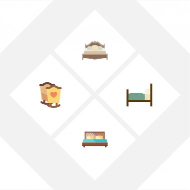 Hostel, yatak, beşik ve diğer vektör nesnelerini düz yatak odası kümesi. Ayrıca yatak odası, beşik, karyolası öğeleri içerir.
