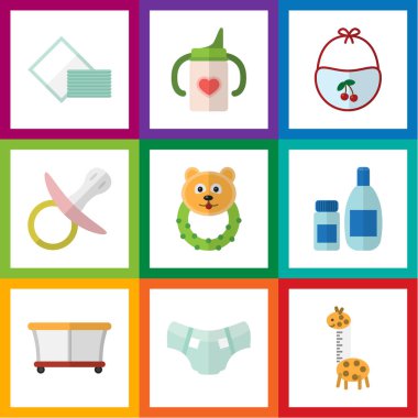 Hemşirelik şişe, Bebek bezi, krem losyon ve diğer vektör nesneleri ile düz alt kümesi. Ayrıca doku, Bebek bezi, Bebek öğeleri içerir.