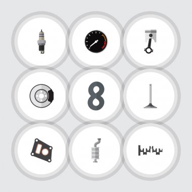 Düz otomatik Metal, çelikler milleri, yedek parça ve diğer vektör nesneleri kümesi. Ayrıca hız göstergesi, Vana, susturucu öğeleri içerir.