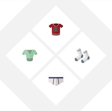 Düz elbise T-Shirt, Casual, çamaşır grupları ve diğer vektör nesneleri kümesi. Ayrıca çamaşır grupları, iç çamaşırı, dokuma detayları içerir.