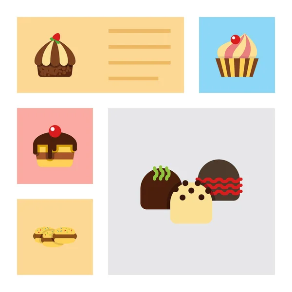 Platte taart Set Sweetmeat, Cupcake, Cake en andere vectorobjecten. Ook omvat Delicious, Cupcake, Shortcake elementen. — Stockvector