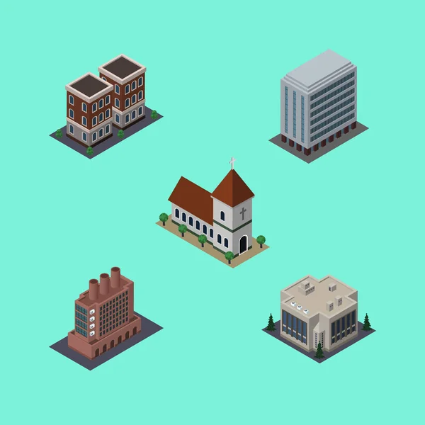 Isometric Building Set Of Industry, Company, House And Other Vector Objects. Also Includes Office, Building, House Elements. — Stock Vector