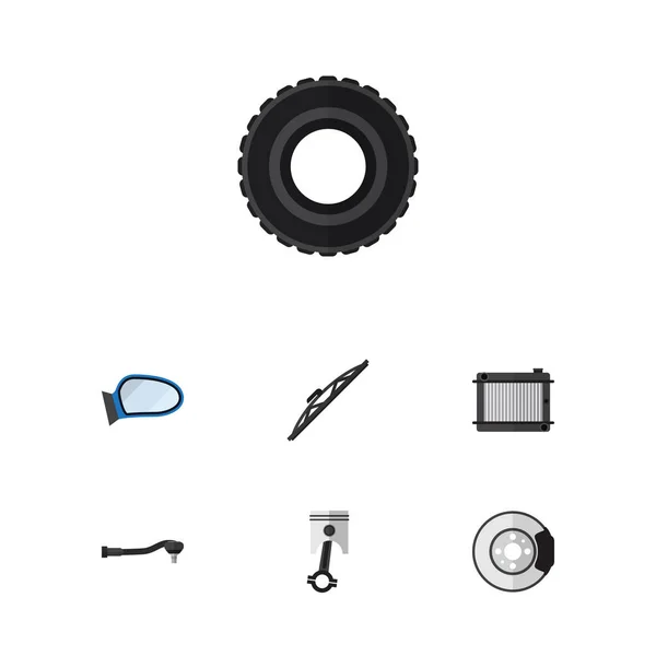 Set automatico piatto di ruote, componenti auto, bielle e altri oggetti vettoriali. Include anche elementi ruota, sferici, biella . — Vettoriale Stock