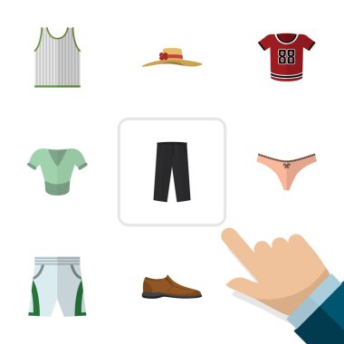 Düz elbise erkek Footware, Casual, pantolon ve diğer vektör nesneleri kümesi. Ayrıca iç çamaşırı, içerir üniforma, adam öğeleri.