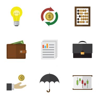 Düz kazanç şemsiye, değişim, sayaç ve diğer vektör nesneleri kümesi. Ayrıca hesap makinesi, cüzdan, Exchange unsurları içerir.