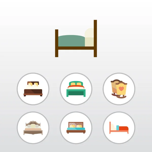 Plat slaapkamer Set wieg, Bed, matras en andere vectorobjecten. Ook Bed, matras, meubels elementen. — Stockvector
