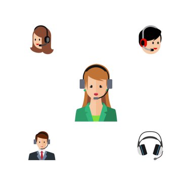 Düz arama işleç, telefon hattı, kulaklık ve diğer vektör nesneleri kümesi. Ayrıca kulaklık, Merkezi, hizmet unsurları içerir.